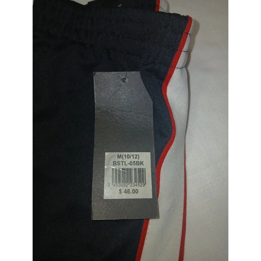 Reset Boys Tricot Track Pants Black White Red Side Stripe Sz 10/12